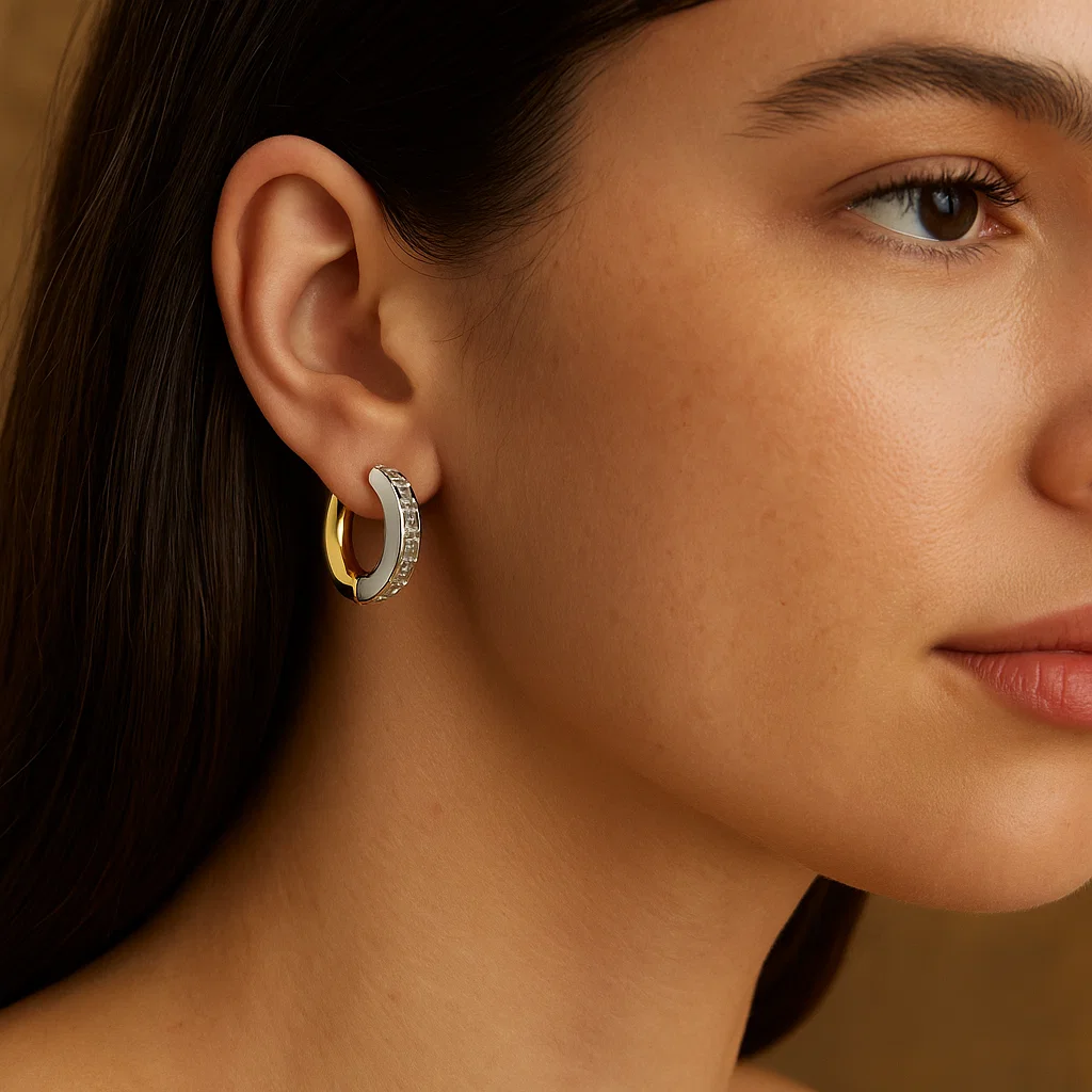 ENVYOU Gold Silver Huggie Earrings