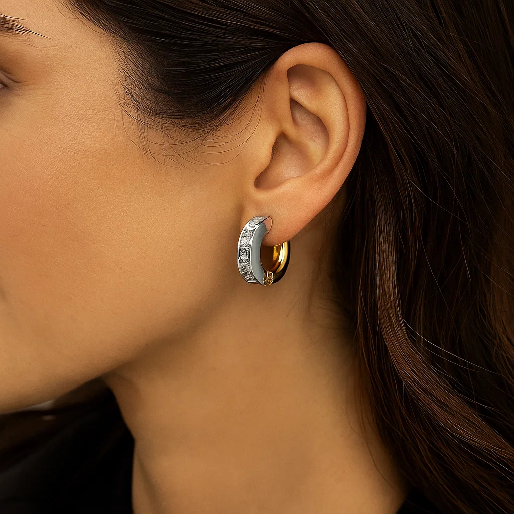 ENVYOU Gold Silver Huggie Earrings