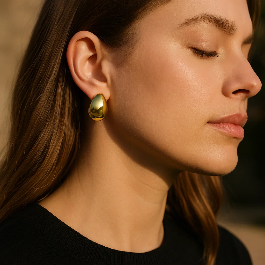 ENVYOU Oval Spherical Stud Earrings