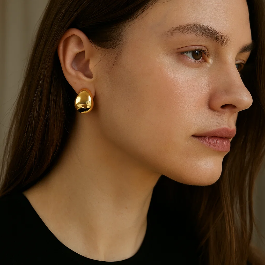 ENVYOU Oval Spherical Stud Earrings