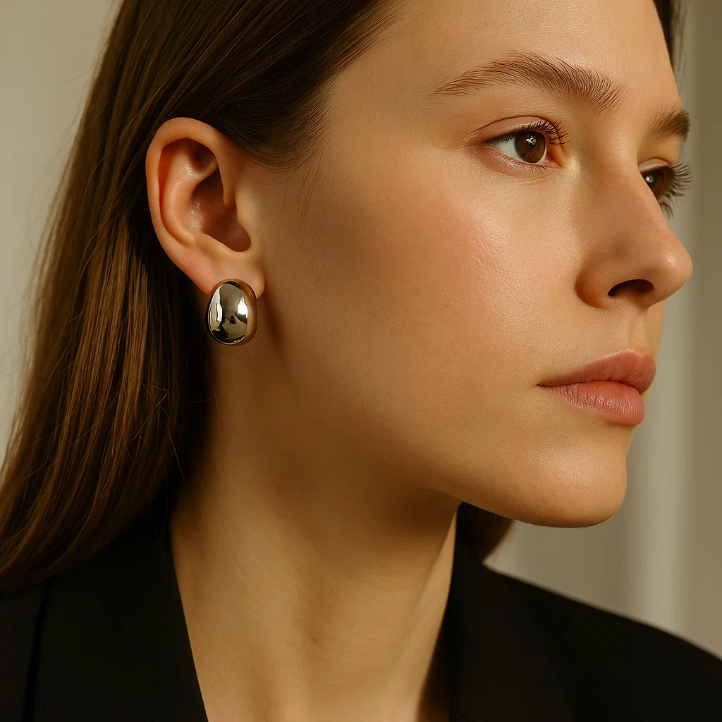 ENVYOU Oval Spherical Stud Earrings