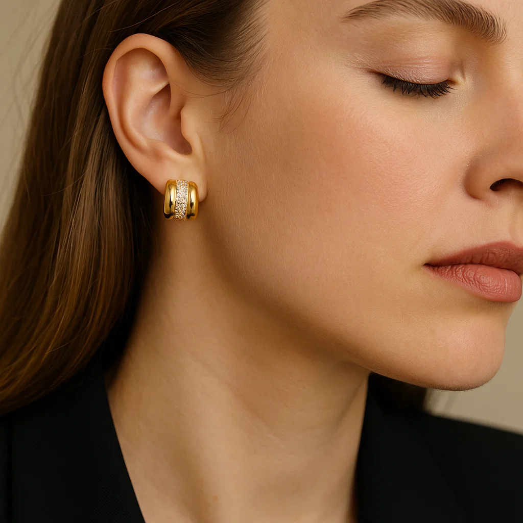 ENVYOU C-shaped Zircon Stud Earrings