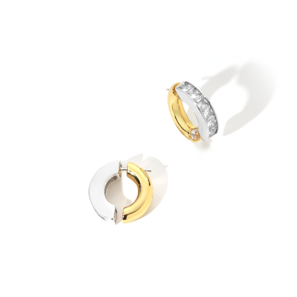 ENVYOU Gold Silver Huggie Earrings