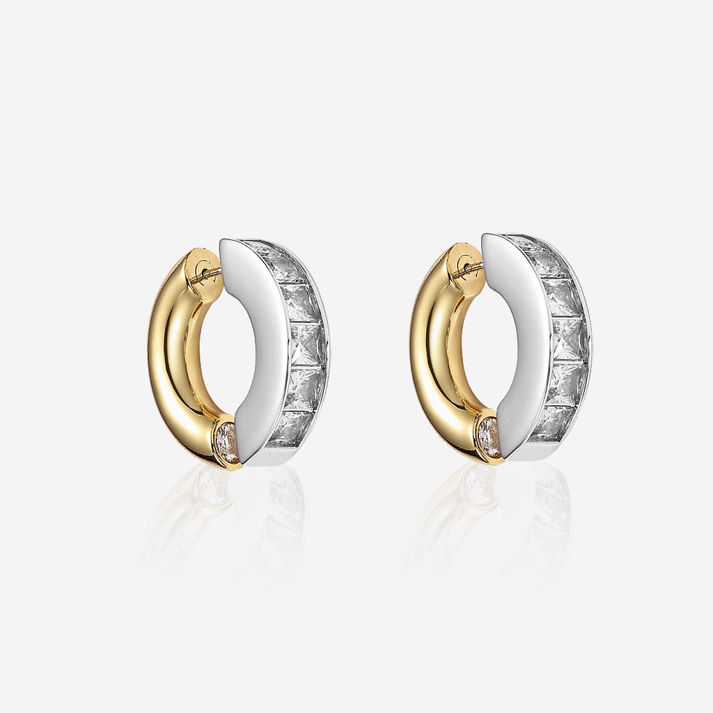 ENVYOU Gold Silver Huggie Earrings
